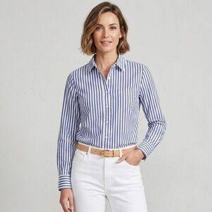 Boden Womens Blue White Striped Cotton Button Down Shirt Petite 6P WA491